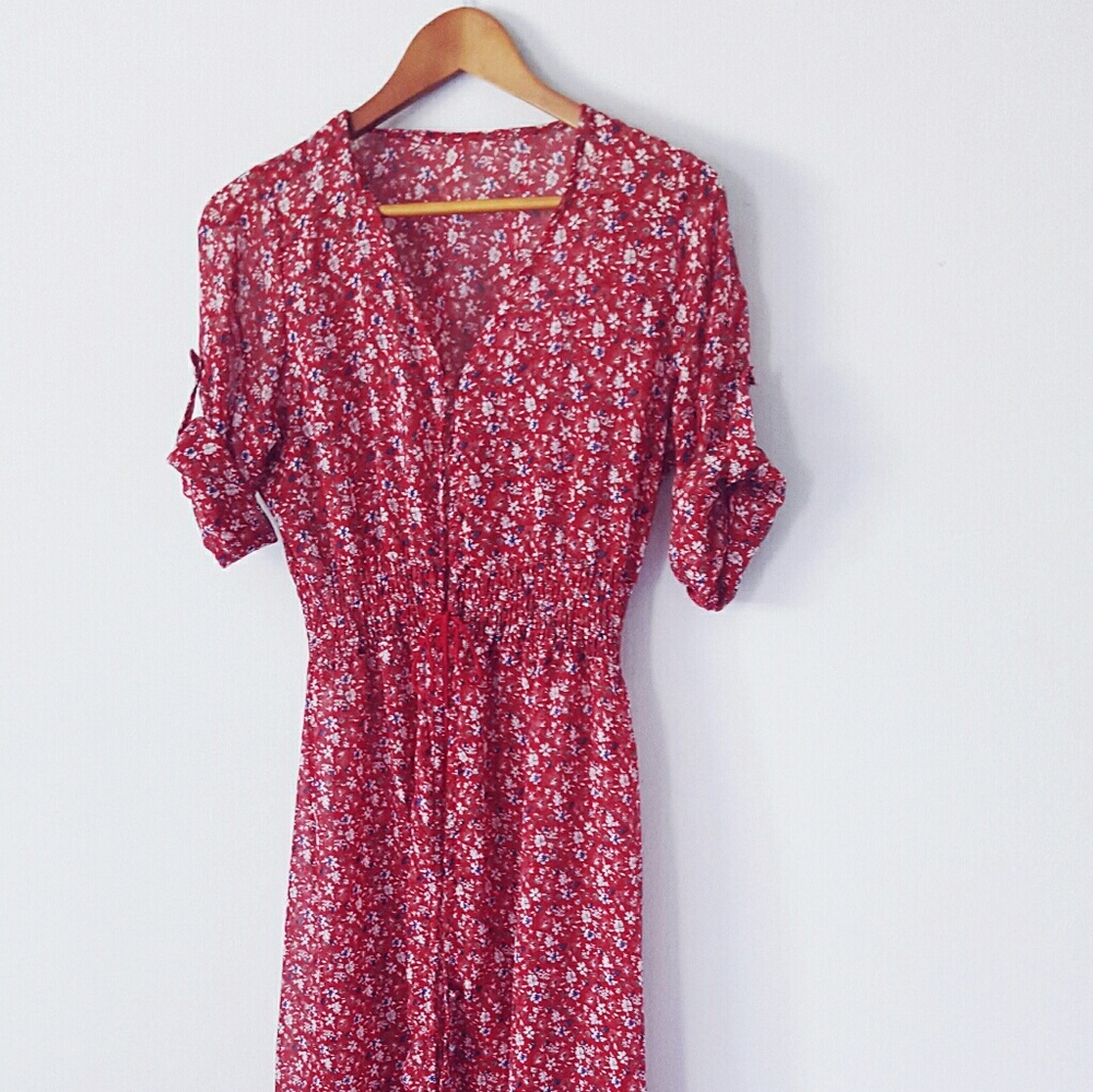 Red Floral Print Maxi Dress